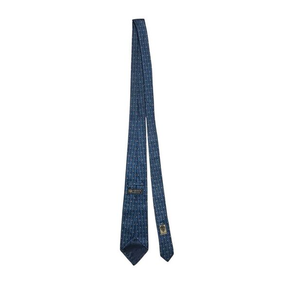 Gucci Mens Navy Blue Printed Silk Designer Neck Tie Pointed Adjustable Italy - Picture 8 of 14